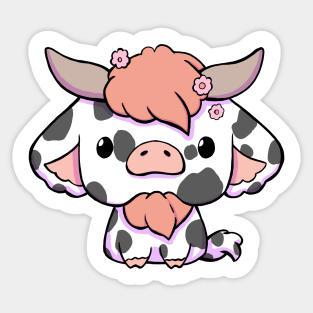 Cute Kawaii Cow - Black & White Sticker